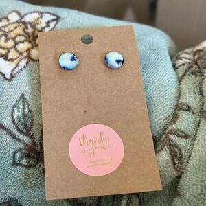 Handmade Blue and White Stud Earrings